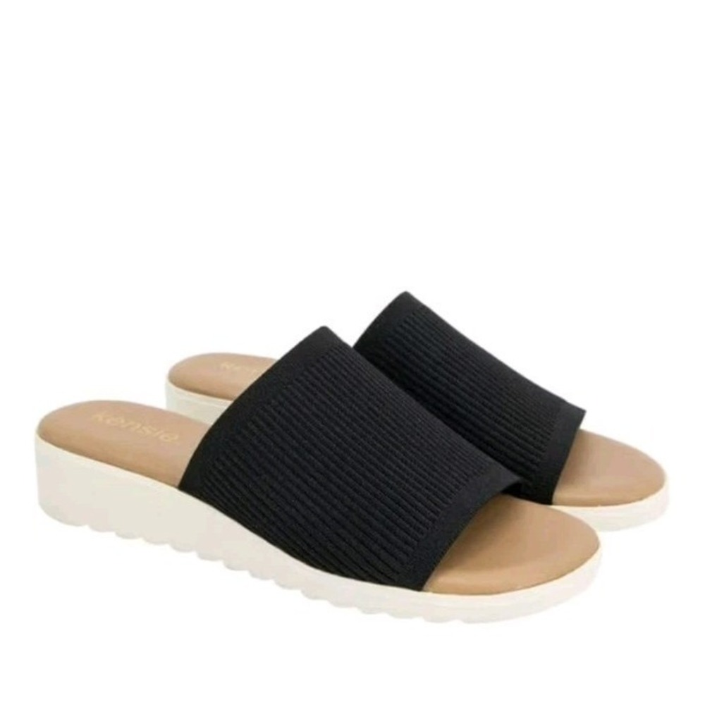 Kensie Shoes Womens Size 6‎ Black Ellie Knit Slide Sandals Platform Wedge